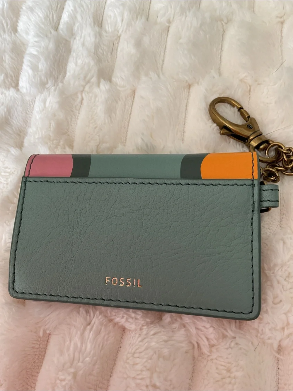 Fossil Leather Card Case in Pink, Orange and Sage Green